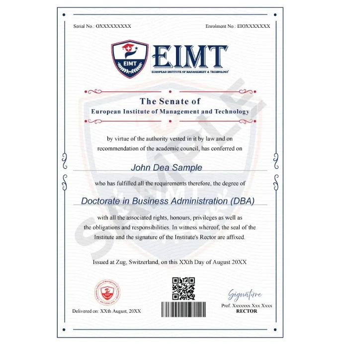 EIMT DBA Sample Certificate